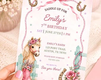 Palomino Pony Birthday Invitation Template, Pony Party Invite, Horse Birthday Invitation, Editable Canva Invite