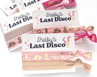 Personalized Last Disco Hair Tie Favors: Disco Cowgirl Bachelorette Party