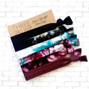 Tie Dye Elastic Hair Ties OR Headband Burgundy, Black, Teal Tie Dye, Ponytail Holder