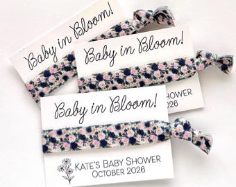 Baby in Bloom Baby Shower Favors, Personalized Floral Hair Tie Favors, Baby Shower Gift