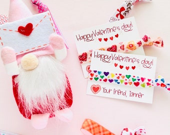 Happy Valentine's Day card and hair tie gift handouts, class Valentine's Day gifts, kids valentine's, gift for teacher friends galentine's