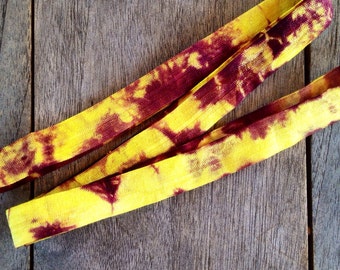 Yellow-Burgundy Tie Dye 5/8" Fold Over Elastic