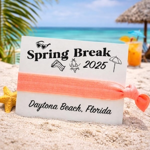 Spring Break 2025 Hair Tie Favor | Beach Girls Trip Party Favors | Custom Vacation Hair Tie Card | Spring Break Gift