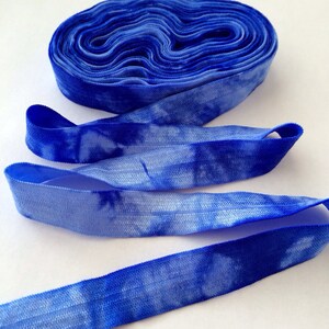 Light Blue - Sky Tie Dye Fold Over Elastic | Sold by the Yard FOE, DIY Hair Ties, Craft Sewing Hair Accessories Hand Dyed Elastic
