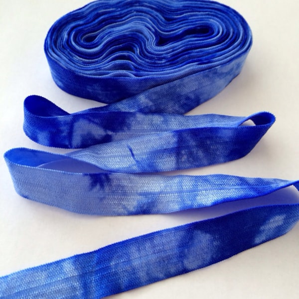 Light Blue - Sky Tie Dye Fold Over Elastic | Sold by the Yard FOE, DIY Hair Ties, Craft Sewing Hair Accessories Hand Dyed Elastic