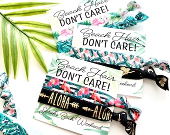 Beach Hair Don't Care Bachelorette Hair Tie Favor | Tropical Bachelorette, Hair Tie Favor, Personalized Favors, Palm Tree Beach Bachelorette