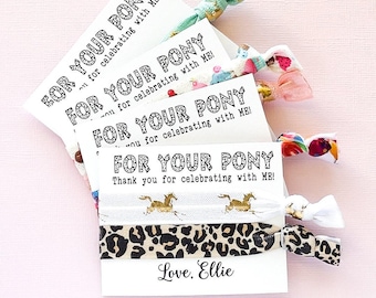 Girls Horse Birthday Party Favors, Cowgirl Birthday Pony Bday, Personalized hair tie favors