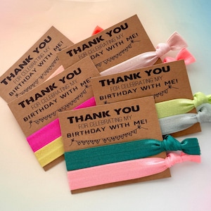 Thank you Hair Tie Party Favors | Girls Birthday Party Favors |  Thanks you for celebrating with me!  Simple goodie bag favors