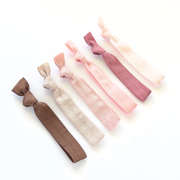 BLUSH Neutral Ombre Elastic Hair Tie Set, Brown Ivory Blush Pink Mauve, Gift Set, Hair Tie Favor, Bridesmaid Gift, creasless hair ties