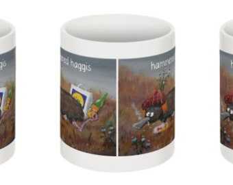 Scottish Cartoon Hammered Haggis Mug Glasgow Artist