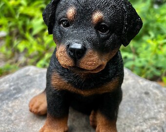 Rottweiler Puppy Dog Sitting Resin Figurine  Realistic 6.5x6.5 in. /Indoor or Outdoor Ornament Guard Dog Rescue Dog, Rottwyler Puppy