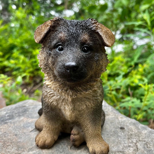 German Shephard Dog Statue Puppy Figurine / Trained Dog Type/ Garden Ornament/ Shepherd Sitting / Police/ Lawn Decoration / 6.5 in.