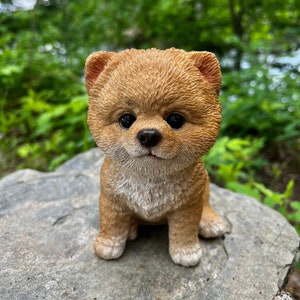 Pomeranian Puppy Dog Sitting Figurine Resin  Garden Decoration  Collectible Figures Lawn Ornament Decoration 6 in.H