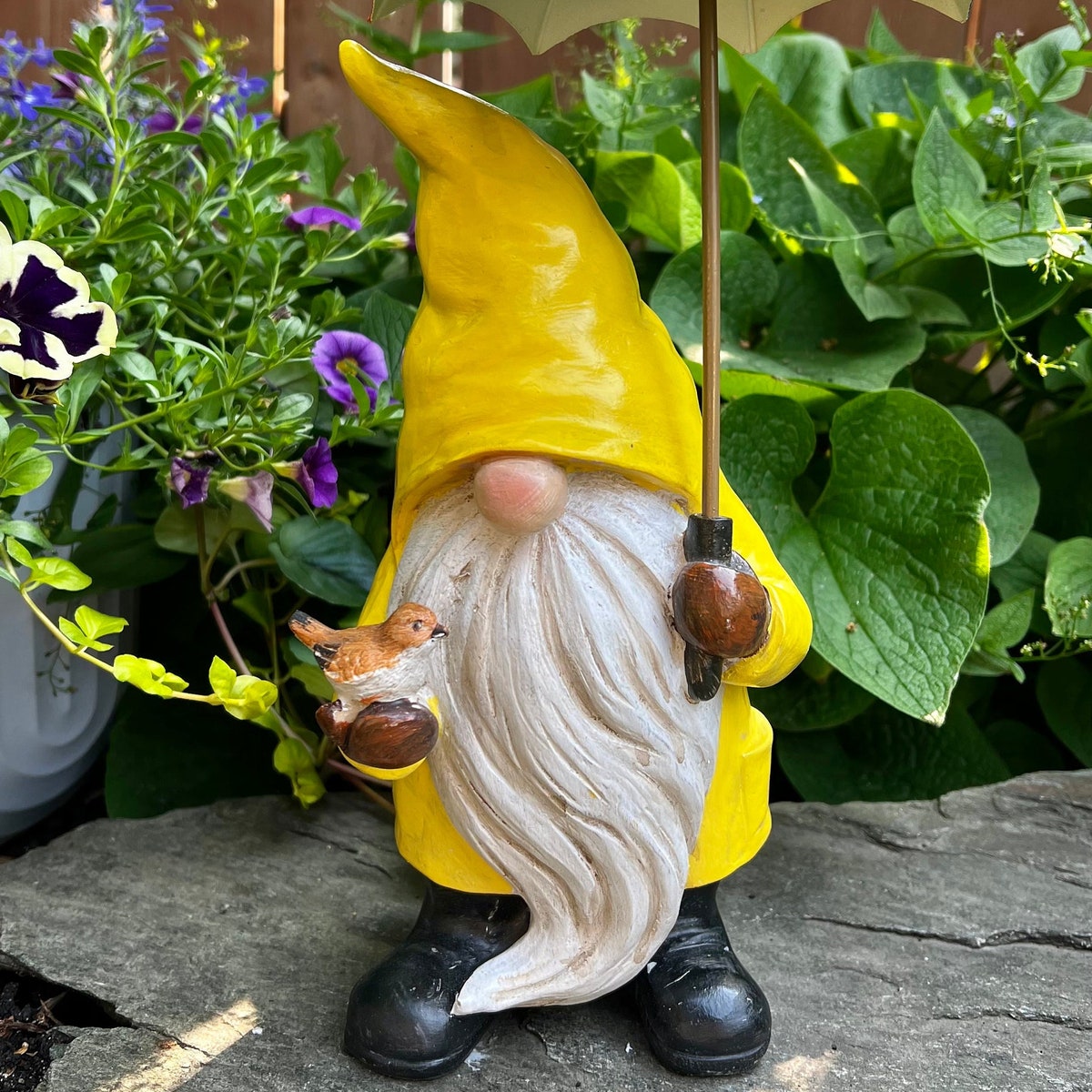 Garden Gnome Wearing Raincoat Holds Metal Umbrella Garden Yard Ornament / Gnome Nome Village / Garden Decorations 12.5 Inches H. Resin - Etsy