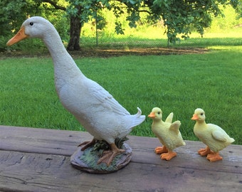 Mother Duck and Ducklings Figurines Resin / Pond or Fountain Decor/ 12.5 in. H. / Garden Decoration/ Cute Duck Statues Ducklings 4.5 in. H