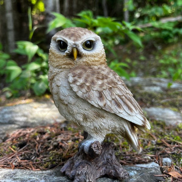 Brown Owl Figurine on Tree Stump Home Garden Decoration Resin 6.25 inches H. Owl Lovers Yard Ornament Home Decor Owl Means Transition Change