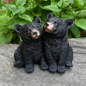 Black Bear Twins Figurines Cottage Cabin Ornaments Bear Lovers Bear Decor Baby Black Bears 7. x 5.5 x 6 in. Bear Cubs Statues Trouble makers