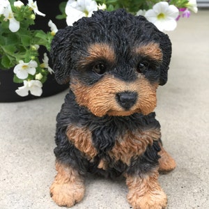 Cavapoo Dog  Puppy Statue Figurine 6 inches High/ Brown/Black Coloring / Obedient Dog/ Resin Indoors Outdoors Ornament/ Cute Cavapoo  Figure