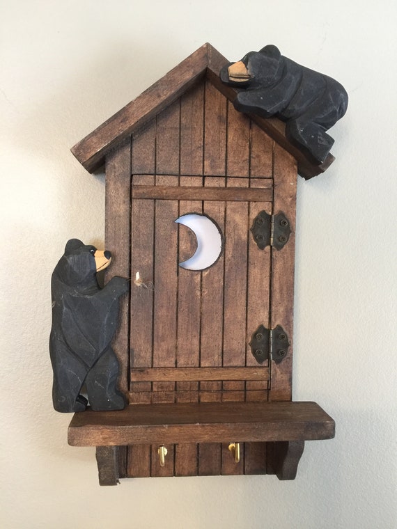 Bears in Outhouse Wood Photo and Key Holder Cabin Cottage Etsy
