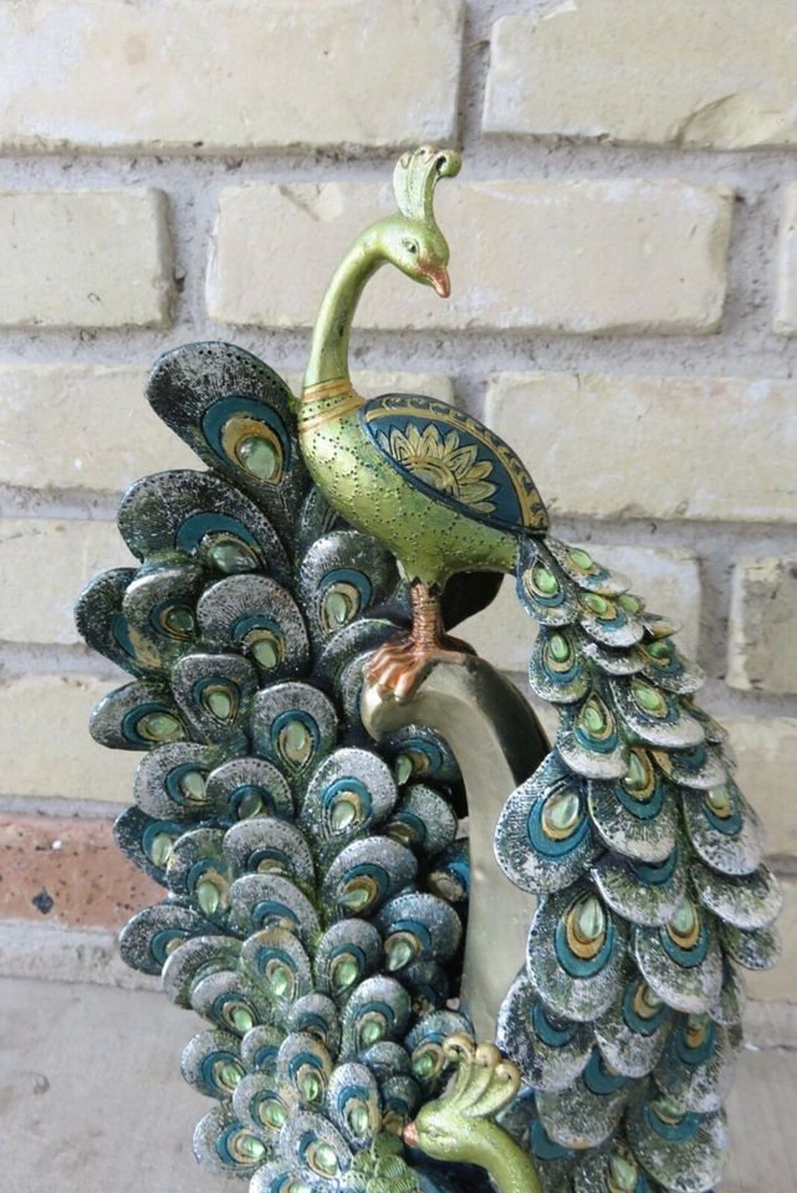 Peacock Figurine Two Peacocks With Colorful Display Statues Etsy UK