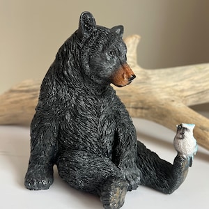 Coasters Set – 6 Full Size Rustic Coasters in Handmade Canoe with Adorable Black Bear Figurines | Log Cabin Decor, Black Bear Decor