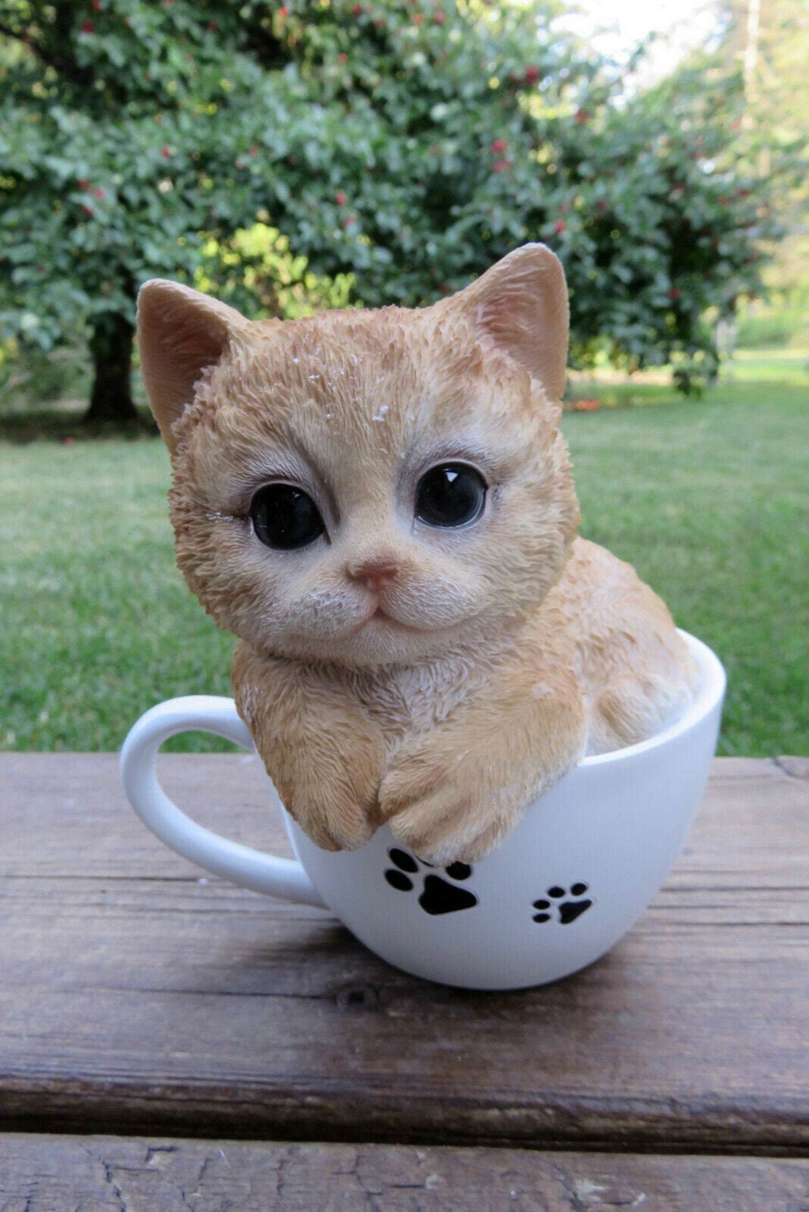 Orange Tabby Cat Kitten Sitting in Teacup Figurine Garden Home Etsy