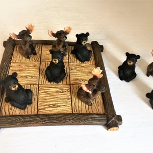 Moose and Black Bear Tic Tac Toe Garden/ Table Game Resin/Small Pieces/ Cottage Cabin Country /Patio Board Game Passes Time Brain Game 8 in.