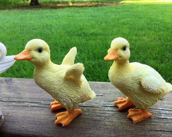 Two small Ducklings Figurines Resin / Pond or Fountain Decor/Garden Decoration/ Cute Duck Statues 4.5 inches High