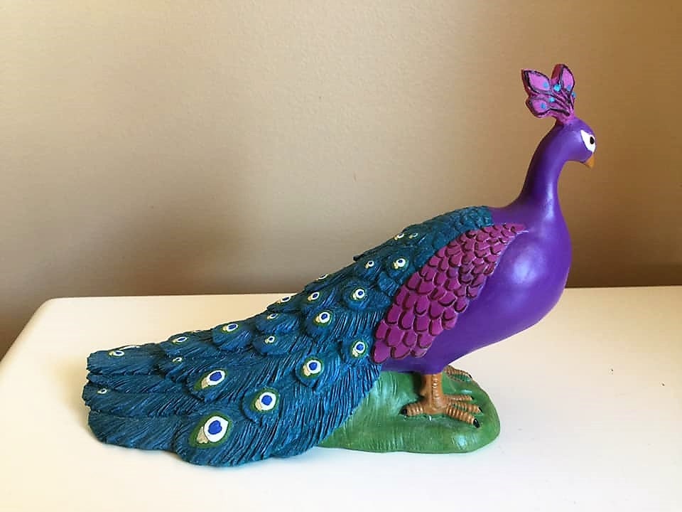Peacock Figurines Set of Two Statues Birds Resin Colorful Etsy