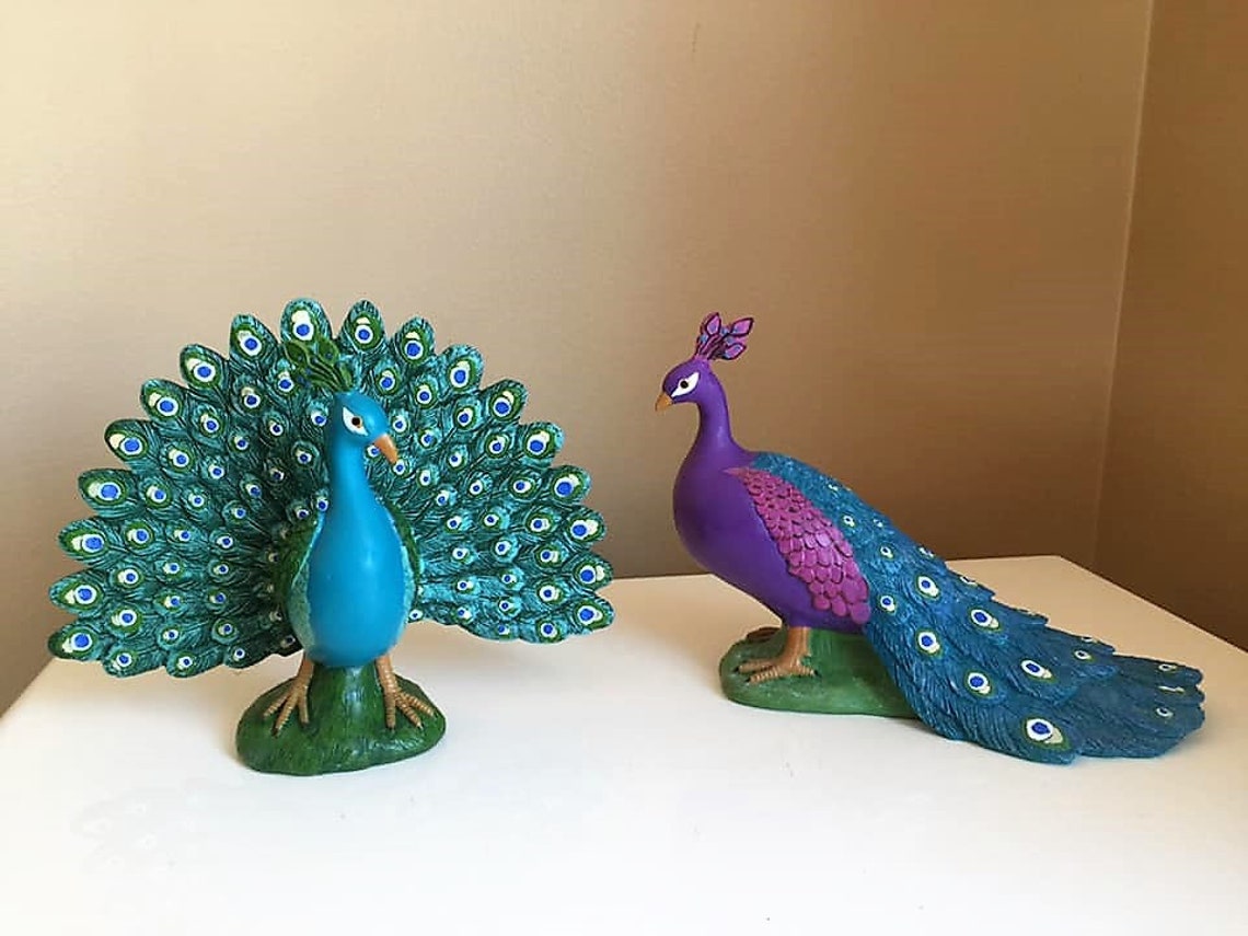 Peacock Figurines Set of Two Statues Birds Resin Colorful Etsy