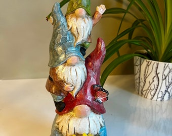 Garden Stacking Gnomes With Flowerpot Gnome Fun Gift For Home or Garden Resin Yard Ornament Cottage Decoration Cute Outdoorsy 13 inches H.