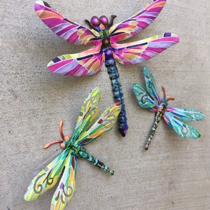 3 Metal Dragonflies  Garden Wall Plaques Signs/ Home Garden Decor/ Wall Hangings Home Garden Fence Dragonfly Lovers/ Yard Art/ Colorful