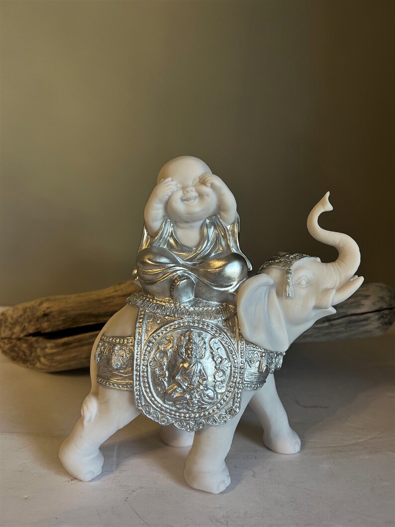 Silver Monk Figurine Riding on Elephant Resin Buddha Ornament - Etsy