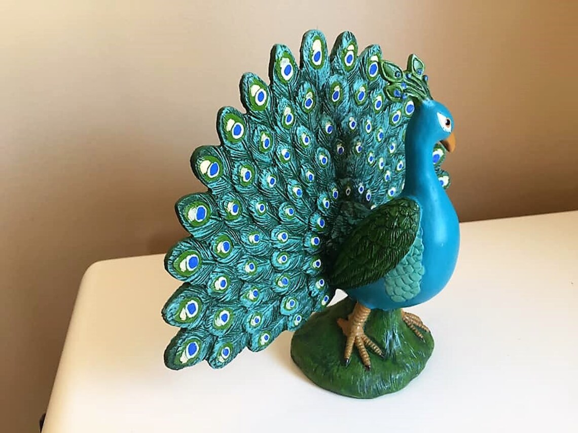 Peacock Figurines Set of Two Statues Birds Resin Colorful Etsy