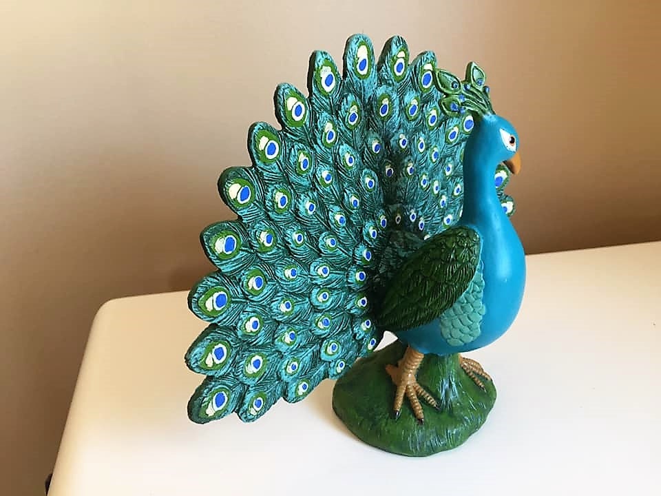 Peacock Figurines Set of Two Statues Birds Resin Colorful Etsy