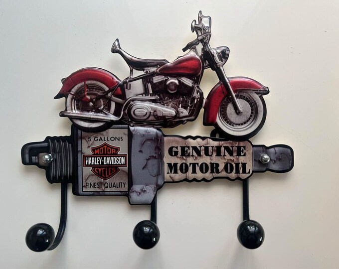Harley Davidson Metal Wall Sign With 3 Coat Hooks / Home Man Cave Decor