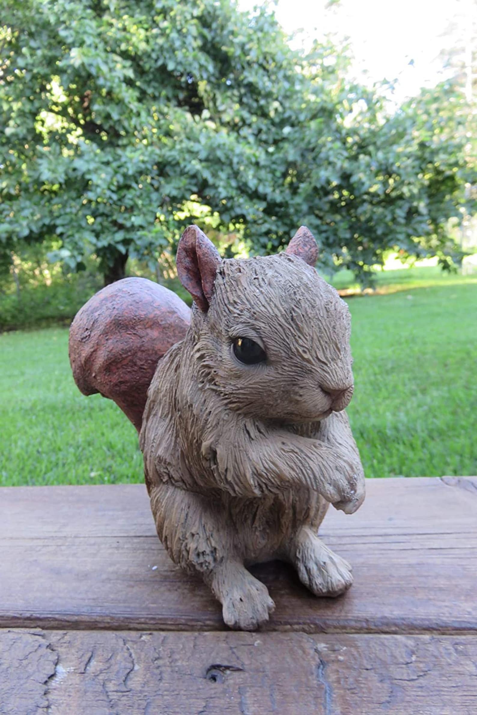 Squirrel Figurine Garden Statue Resin Driftwood Appearance Etsy