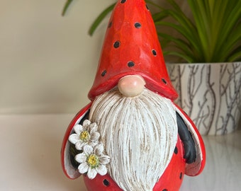 Garden Ladybug Gnome  9 in. Gnome Fun Gift For Home or Garden Resin Yard Ornament Cottage Decoration Cute Colorful Red Lady Beetle Gnome