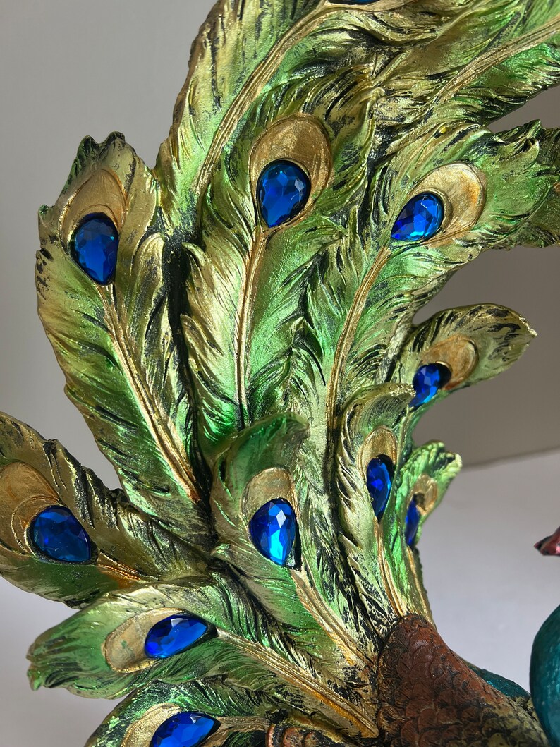 Peacock Figurine /colorful Display/ Statues Birds Resin/ Etsy
