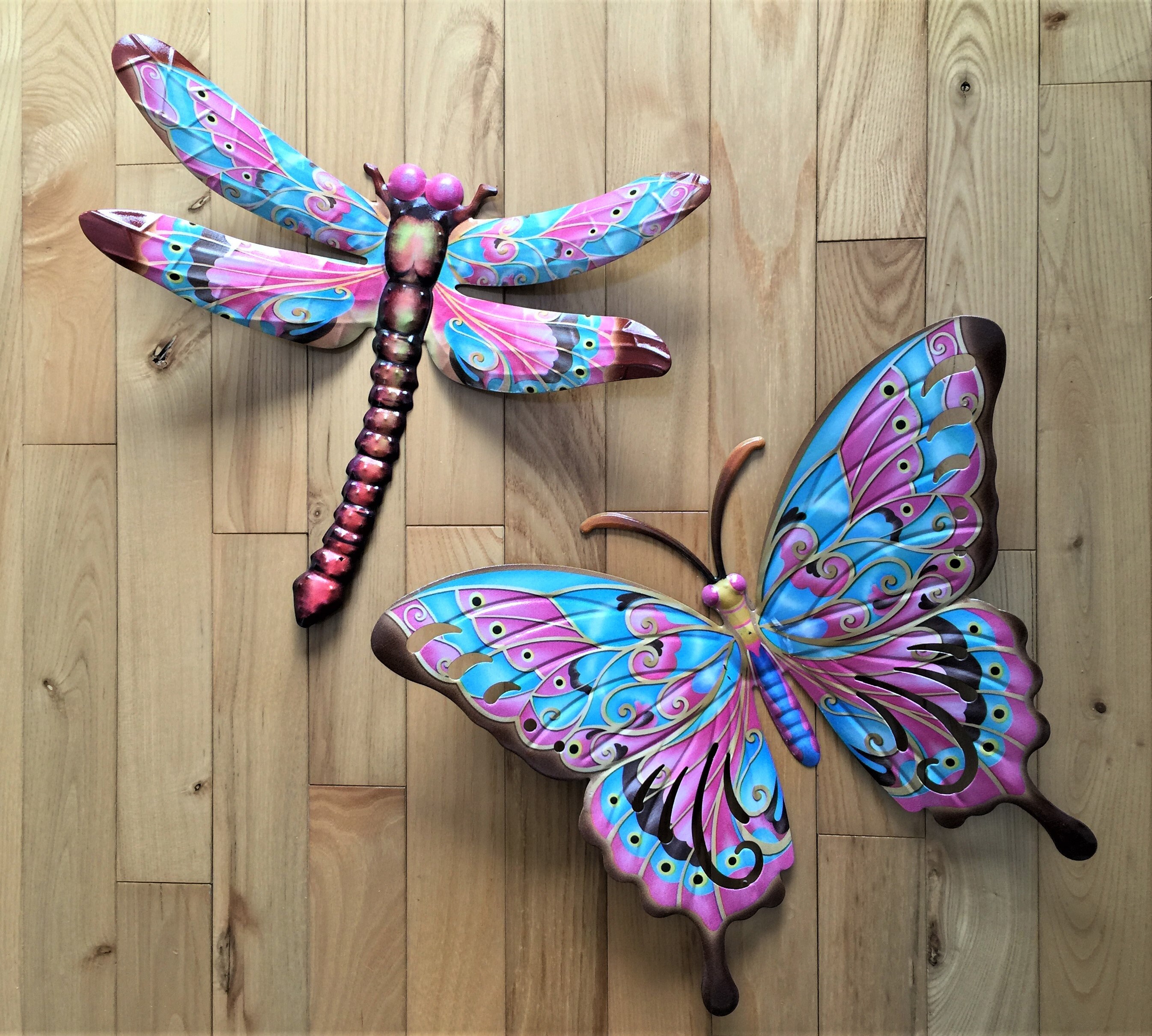 Set of 3 Wings of Whimsy Butterfly Outdoor Garden Metal Wall Fence Plaques 