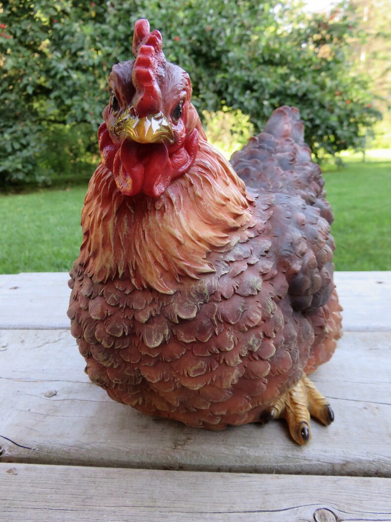 Hen Squatting Figurine Statue Birds Resin Colorful Feather Etsy