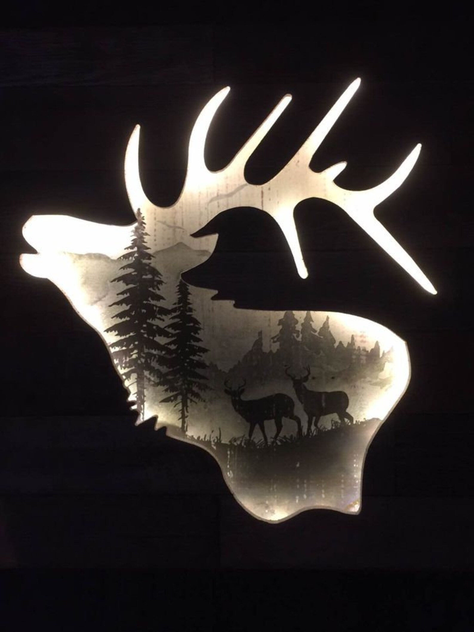 Deer or Elk Wood LED Wall Sign Home or Cottage Plaque 3D Etsy