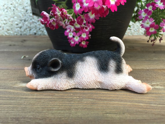 Baby Pig Lying Down Ornament Resin Mini Figurine Plus Magnet Statue  Farmyard Animal Decoration Realistic 5x2inches Baby Piglet Figurine 