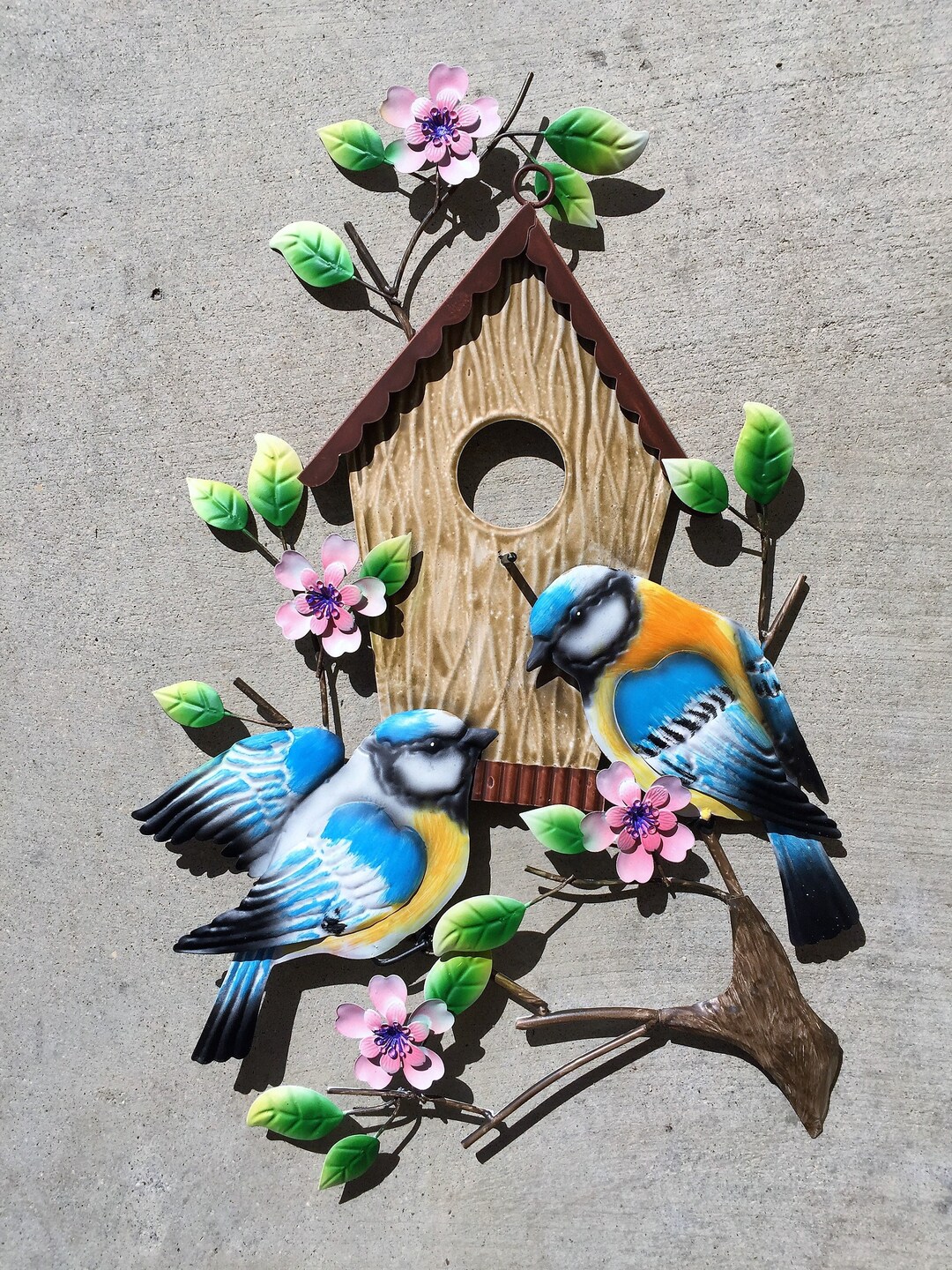 Bluebirds With Birdhouse and Flowers Wall Plaque Sign Home Garden Decor Wall Hanging Garden