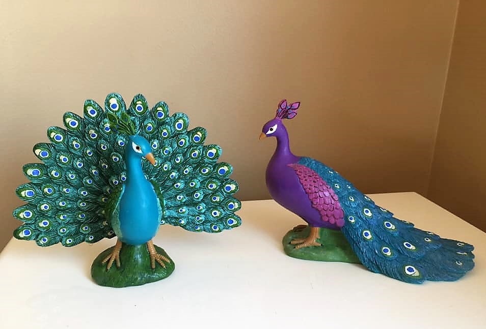 Peacock Figurines Set of Two Statues Birds Resin Colorful Etsy