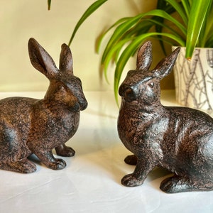 Rabbit Bunny Set of Two Dark Brown Small Bunnies Figurine Sitting Garden Statues Resin Stone Look Ornaments Lawn Decor Garden Decorations