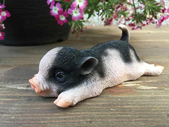 Baby Pig Lying Down Ornament Resin Mini Figurine Plus Magnet Statue  Farmyard Animal Decoration Realistic 5x2inches Baby Piglet Figurine 