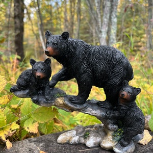 Black Bear Mom and Cubs Climbing a Rocky Ledge Figurine/  Cottage Cabin Ornament/ Bear Lovers/ Black Bear Statue/ Black Bear 9.2 in. W x 7.5