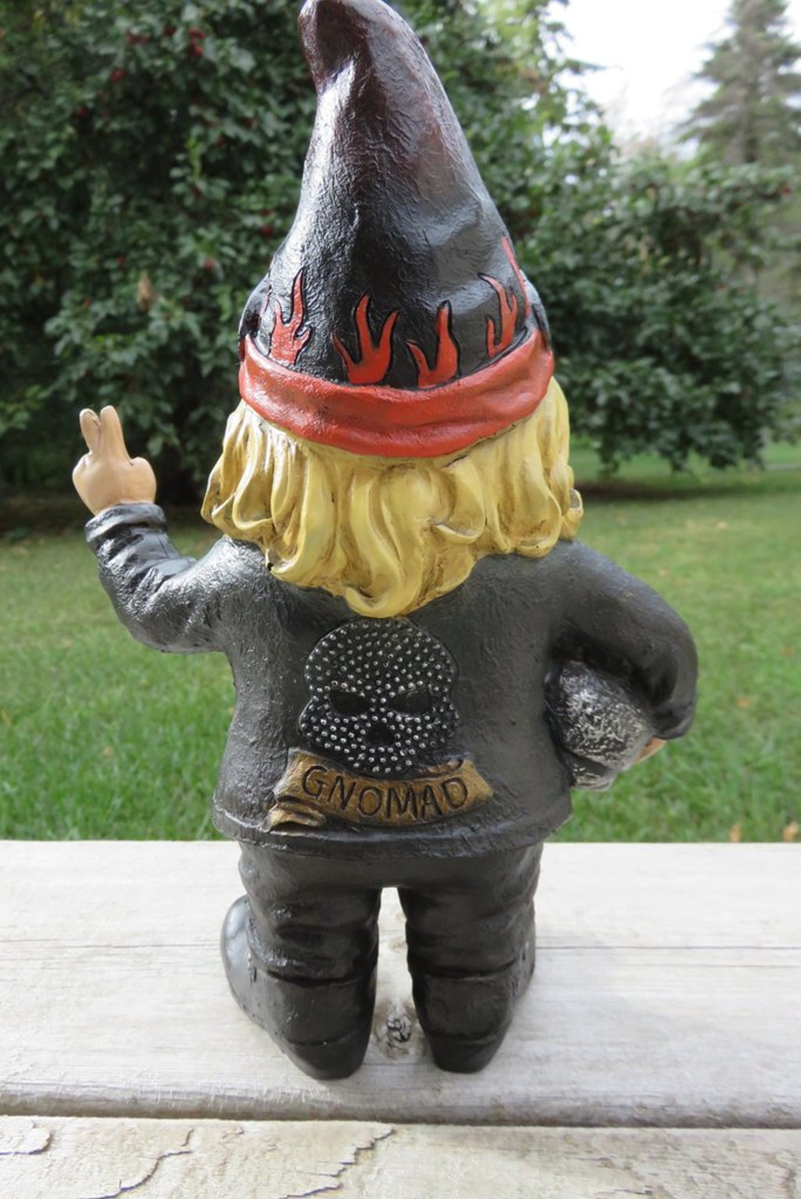 Lady Biker Garden Gnome Statue Leather Jacket Helmet Under Etsy