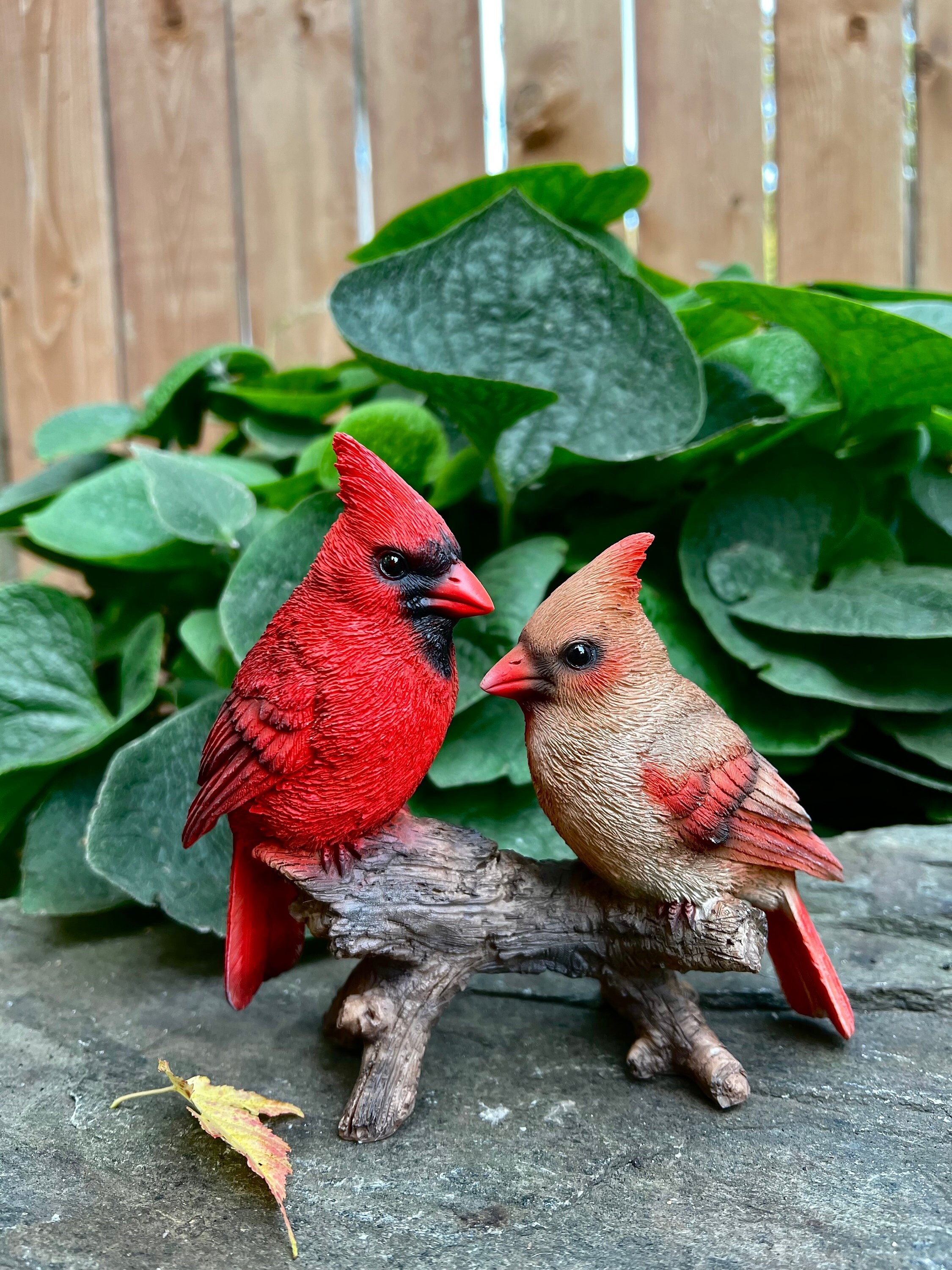 Cardinal Wood Carving Statue Garden Handmade Animal Sculpture Decor Art  Ornament